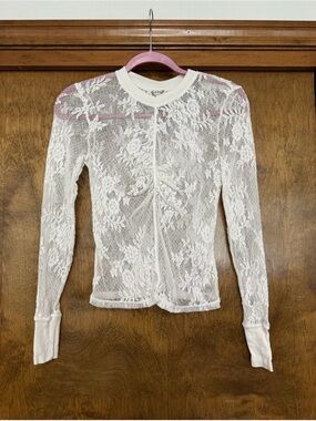 Free People Ivory Floral Lace Long-Sleeve Top